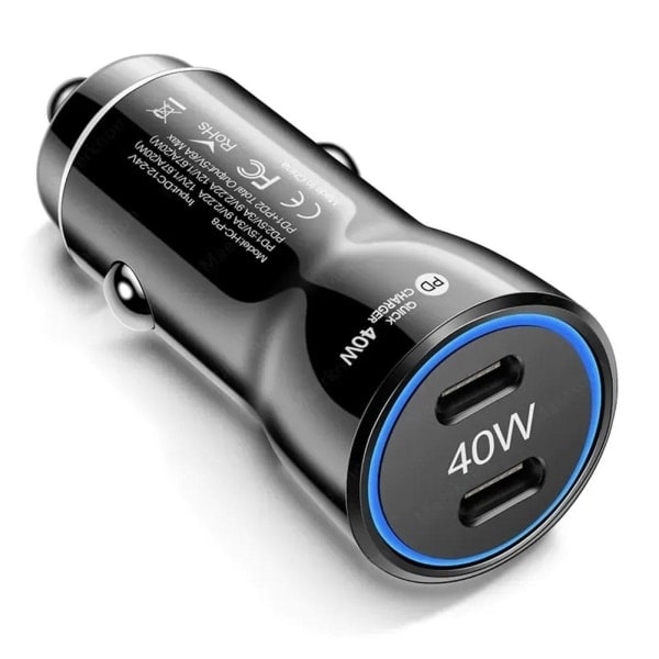USB C Snabb billaddare 40W 3.0 PD Typ C billadapter för iPhone Svart 1st-WELLNGS