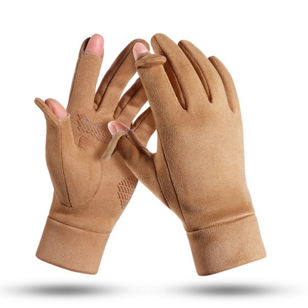 Thermal Fingerless Texting Wool Gloves-Camel