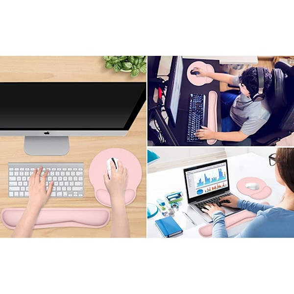 Ergonomiskt handledsstöd för tangentbord, rengöringsbart PU-läder, stöd för kontor, dator, laptop, hållbart, bekvämt, smärtlindring, ljusrosa