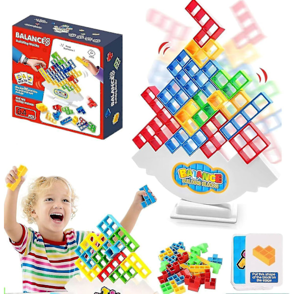 64-dels Tetra Tower Balansstaplingsblockspel, Brädspel för 2 Spelare + Familjespel (FMY)