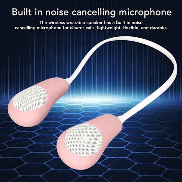 Nackbands Bluetooth-högtalare Stereo Handsfree Brusreducering Bärbar Högtalare för Hem Utomhussporter Resor Rosa