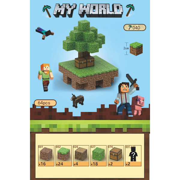 Minecraft Byggstenar Set Magnetiska Byggstenar Leksak Magnetiskt Brädspel - Sky Island - 64 st 0.4