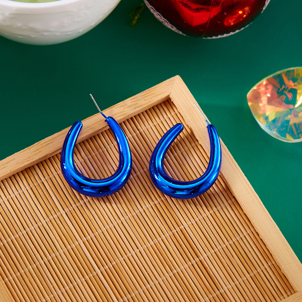 Statementörhängen i harts, färgglada kupolformade creoler för kvinnor, färgglad geometri Blue