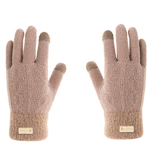 Dam Höst Vinter Handskar Damcykling Rader Varma Finger Enfärgad Pekskärm Fleece Förtjockad Stickad camel