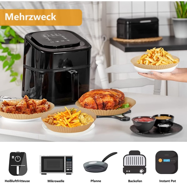 Bakplåtspapper för varmluftsfritös, 100 st 20-24 cm Airfryer bakplåtspapper Non-stick engångsskålar Luftfritteuse