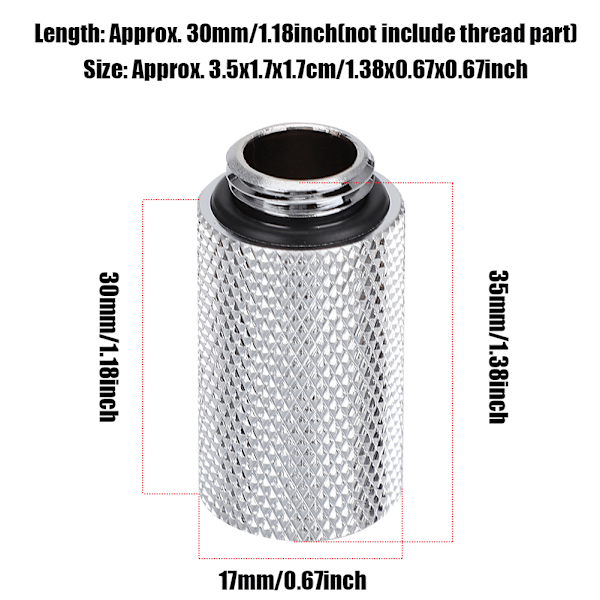 G1/4 Förlängt Säte 30mm Längd Kromplätering för Dator Vattenkylningssystem Tillbehör Silver