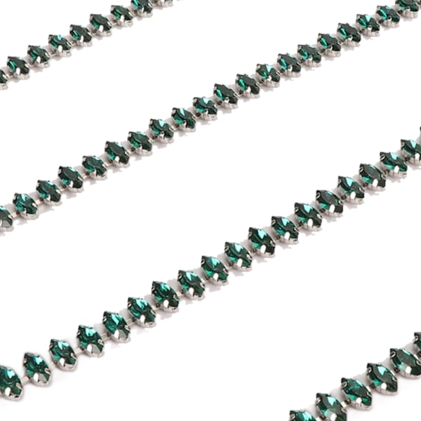 Strass Klo Kedja 1 Yard Lång Glittrande Elegant Mångsidig Strassremsa för Smycken Kläder DIY Grön