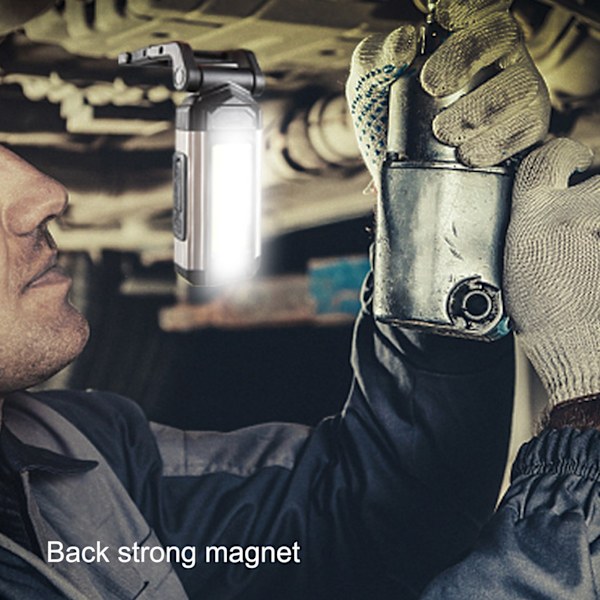 Mångsidig Uppladdningsbar Magnetisk Arbetslampa, Högkvalitativ Plastkonstruktion 270 Graders Roterande LED-Ficklampa, för Nödsituationer, Utomhusaktiviteter