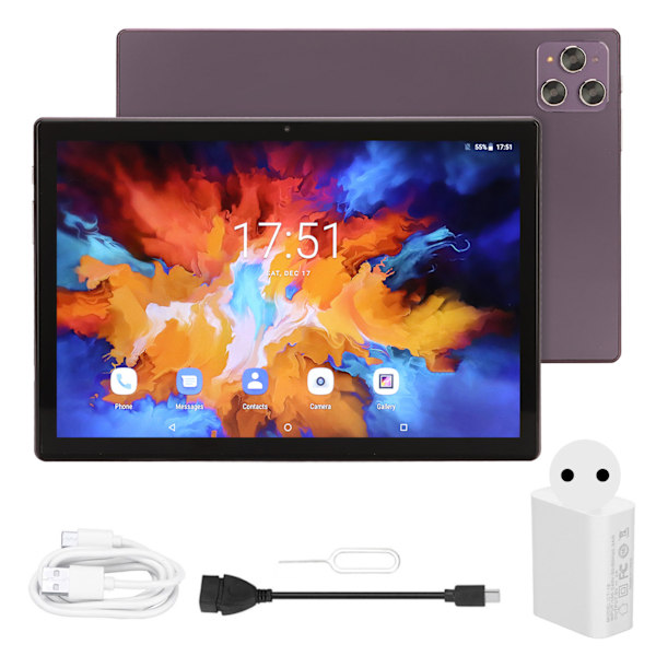 10.1-tums Tablet för Android 11 2.4G 5G WIFI 8GB 128GB Octa Core Processor Främre 8MP Bakre 20MP 8800mAh 4G Samtal Tablet Lila 100-240V EU-kontakt