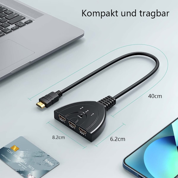 HDMI-splitter HDMI-switch, GANA 4K HDMI-splitter 3 i 1 ut HDMI-fördelare Signal är stabil och smidig UHD HDMI-växlare för stöd Switch, PS4,