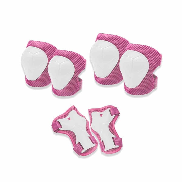 Knäskydd och armbågsskydd för barn/ungdomar med handledsskydd 3 i 1 Skyddsset för barn 3-14 år för skateboard, rullskridskoåkning, skidåkning Pink