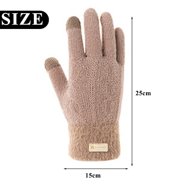 Dam Höst Vinter Handskar Damcykling Rader Varma Finger Enfärgad Pekskärm Fleece Förtjockad Stickad camel