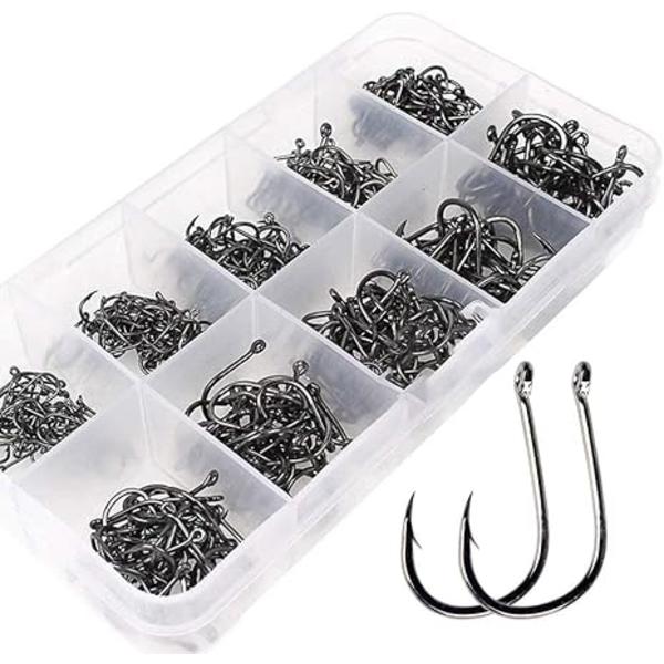 Cirkel fiskekrokar med plastbox set om 500 st kolstål med öga havsfiskekrokar hullinglösa små fiskekrokar storlek 3 4 5 6 7 8 9 10 11