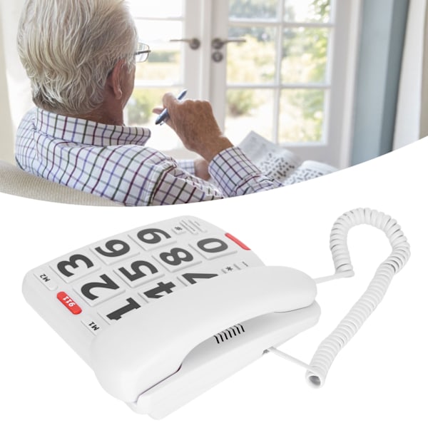 Fasttelefon för äldre med stora knappar, sladdtelefon för seniorer med nedsatt hörsel