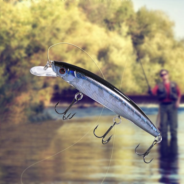 3D Ögon Livslik Konstgjord Krok Lockbete Leurre Bete Crankbait Fiskeredskap (Svart Rygg Blå)