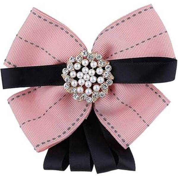 （1 st rosa） Pärlrosett Brosch Förbunden halsslips Brosch Pin Clip Band Pläd fluga för kvinnor Bröllopsfest