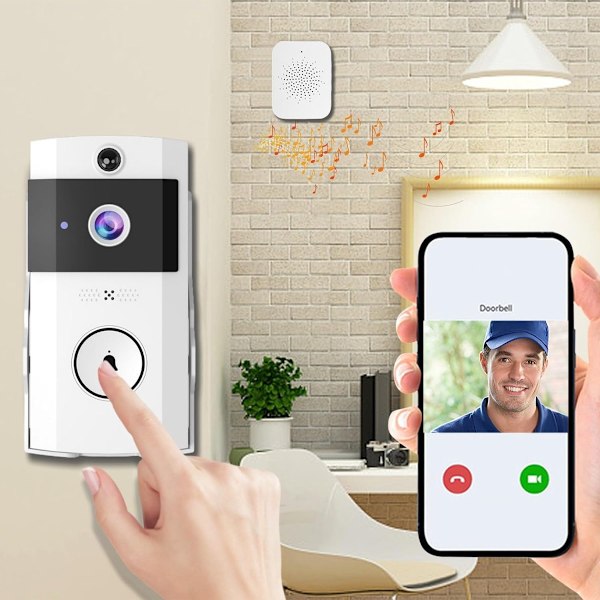 Intelligent Visuell Dörrklocka, Vitt ABS-material, 1280X720 Upplösning, 90° Visuell Vinkel, Optimerad för 2.4G Wifi, Realtids Tvåvägsröst