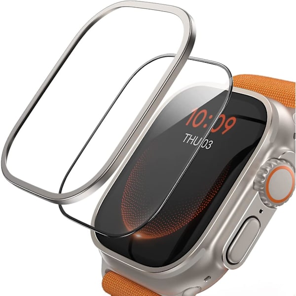 Apple Watch Ultra 49 mm skärmskydd, [Titanram] 2-pack 9h härdat glasfilm med verktygssats för enkel inriktning, fullständigt täckande skydd