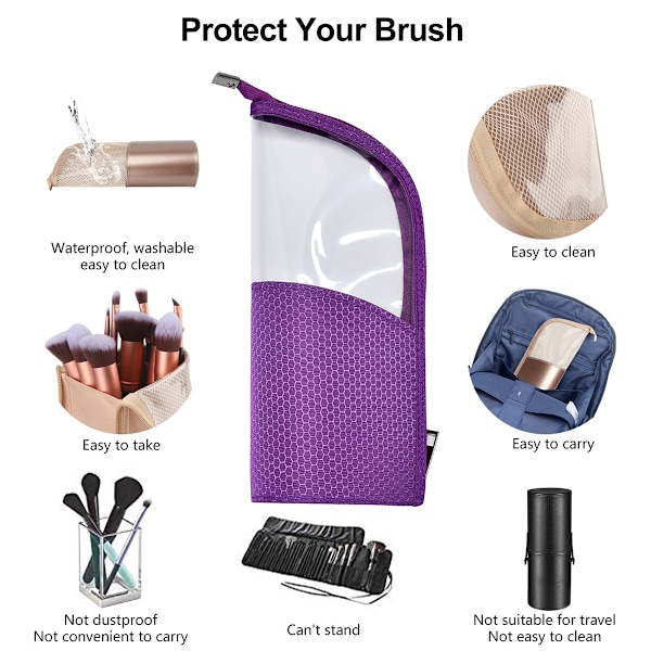 Dam Handhållen Halvrund Transparent Sminkväska Sminkborste Organizer Väska purple