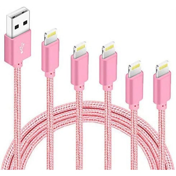 5 Pack(3ft 3ft 6ft 6ft 10ft) Laddningskabel IPhone-laddare, MFi-certifierad USB Lightning-kabel Nylon snabbladdningssladd Kompatibel för