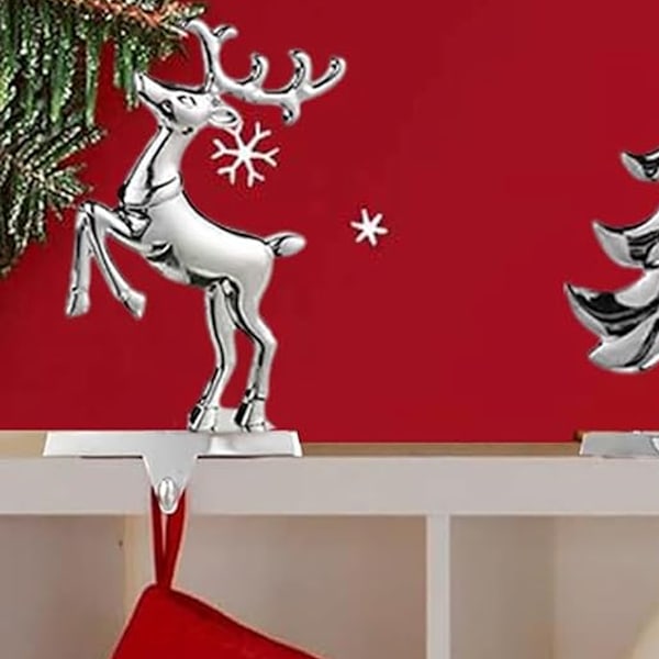 Julstrumpahållare i Metall Silver Julgran Strumpa Hängare Hylla Ornament Krok Halkfri Jul Gårdshus Öppen Spis Strumpahållare Style 2