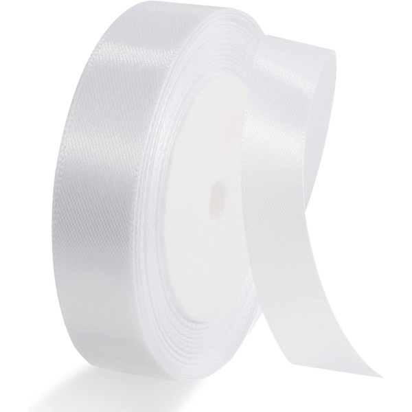 Vit band, 4cm x 22m band, dubbelsidig polyester bröllopsband för presentinslagning, lämplig för DIY, Alla hjärtans dag bröllopsdekoration.