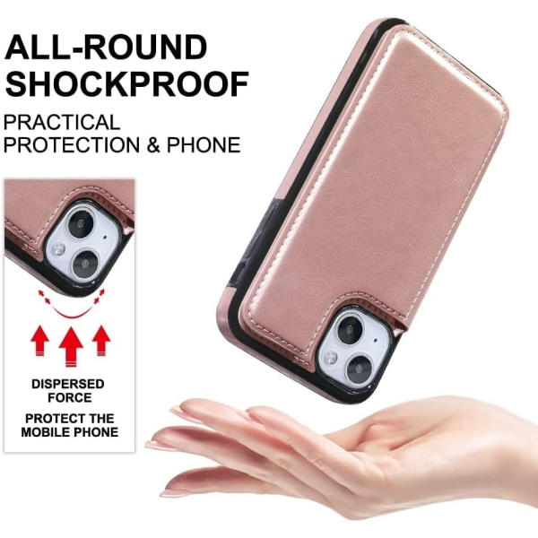 CQBB iPhone 13 med fodral Flip Mobiltelefon Pengaclip Premium PU-läder Stativ Kortplatser Dubbla magnetiska stötsäker tunn skyddsväska