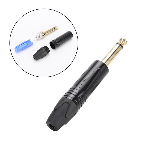 10 st 6,35 mm Guldpläterad Hane Kontakt Ljud Mikrofon Mic Adapter Anslutning (Svart)