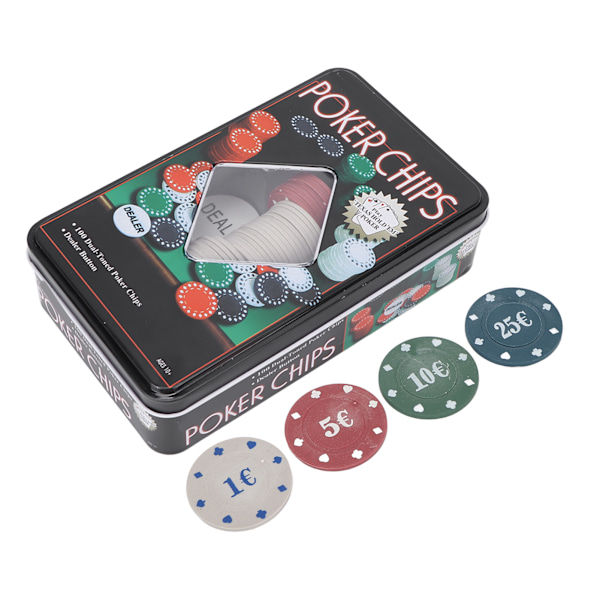 100 st Interaktiva Pokerchips Kortset med Portabel Järnlåda för Familjefest