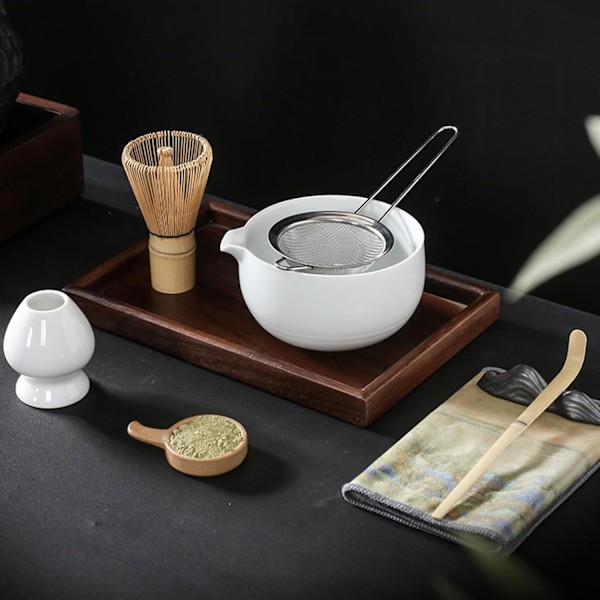 7 st/set matcha-set, matcha vispset inkluderar matchningsskål, bambuvisphållare, matchasjal, teskop, skopa hållare och tehandduk, japansk te-set