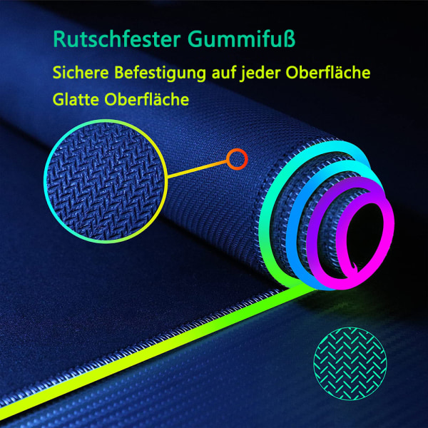 GIM RGB Gaming Mouse Pad 10W Musmatta LED 800x300x4mm 14 ljuslägen med 10W snabbladdning trådlös laddning, hörlurar, halkfri