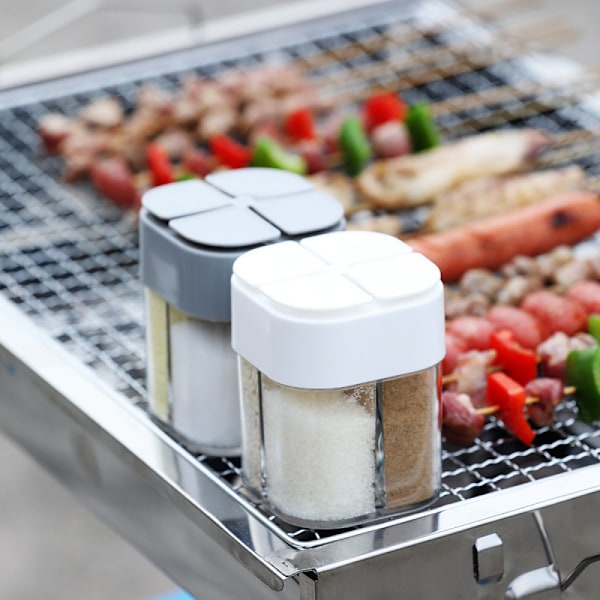 2 st Camping Kryddburkar Set, Resesalt- och Pepparshaker Mini Transparent 4-fack Kryddburk för Kökresor Utomhusgrill ..