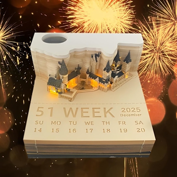 Periodkalender 2025, LED-skrivbords kalender med 3D-papperskonst för hemmakontoret (Slott) a