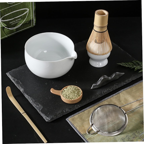 7 st/set matcha-set, matcha vispset inkluderar matchningsskål, bambuvisphållare, matchasjal, teskop, skopa hållare och tehandduk, japansk te-set
