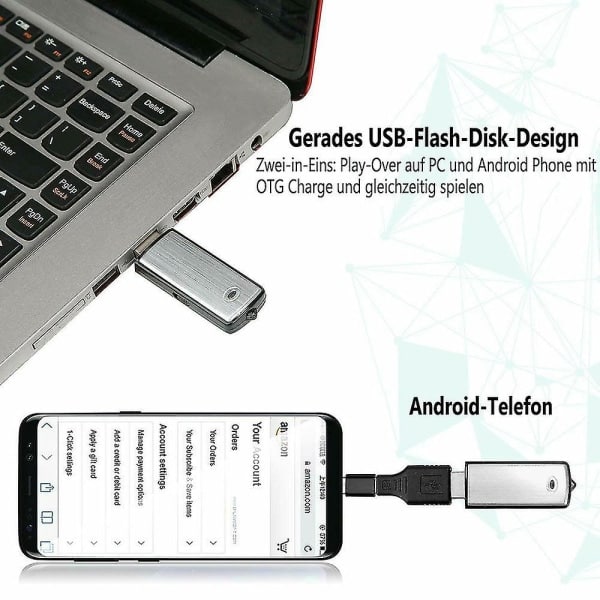2-i-1 digital röstinspelare 8GB mini USB-minne, digital röstinspelare med linne för möten, föreläsningar