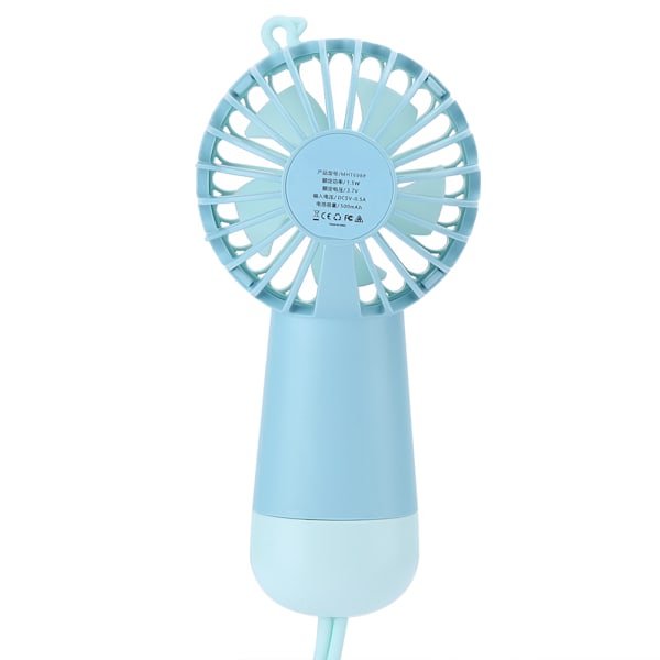 Handhållen USB Mini Fläkt 3 Hastigheter Uppladdningsbar Portabel Luftkylare med LED-Lampa för Hemmet Utomhus Blå