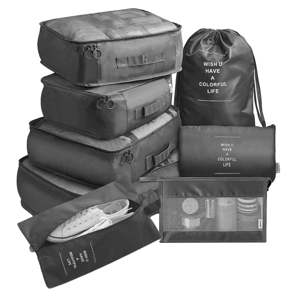 8 st packningskuber för resväska Set Bagageorganisatorer, lätt resväska med stor toalettväska för klädskor
