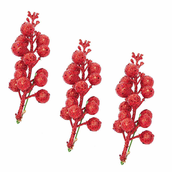 Julglitterbärstjälkar, 20 cm konstgjorda juldekorationer för julgransprydnader, DIY julkrans, hantverk, helg- och heminredning Red