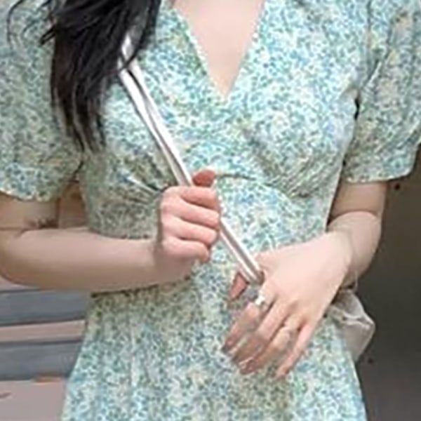 Sommarklänning Midi Dam Puffärm Blommigt Tryck V-ringad Mjuk Elegant Sommarklänning Grön M