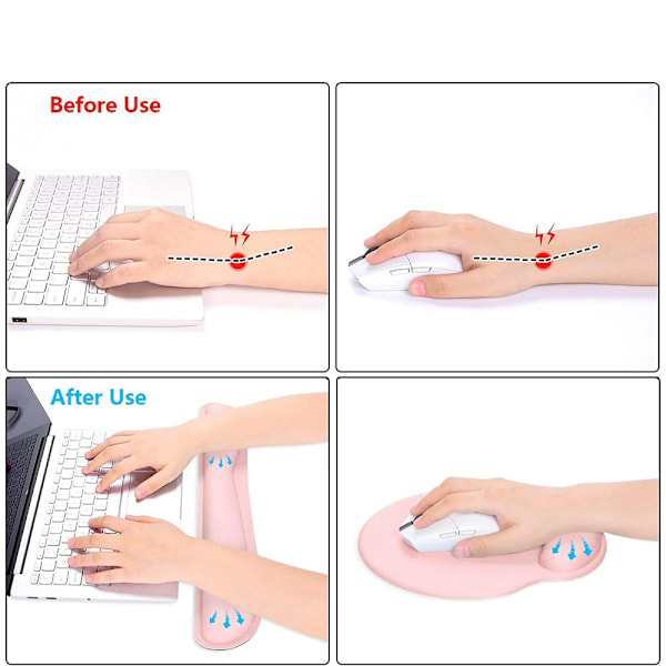 Ergonomiskt handledsstöd för tangentbord, rengöringsbart PU-läder, stöd för kontor, dator, laptop, hållbart, bekvämt, smärtlindring, ljusrosa