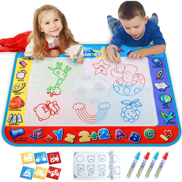 Färgmatta, Barnleksaker Stor Vattenmålning Matta, Småbarn Doodle Pad med 4 Färger, Presenter till Flickor Pojkar Ålder 3 4 5+ År Gamla, 4 Pennor, Ritformar och