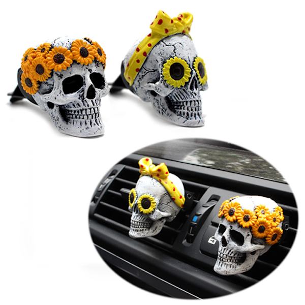 Giftable (2-pack) Daisy Flower Car Air Fresheners Ventilationsklämmor Diffusorer med doftkuddar Rolig Goth Skull Biltillbehör Interiör Skull