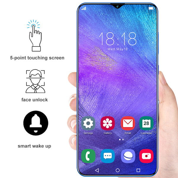 6.7IN 1440X3040 Fingeravtrycksupplåsning Dubbla SIM-kort Dubbla Standby Smartphone 100‑240V 8+256GBUS