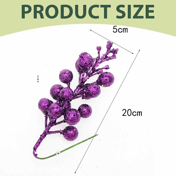 Julglitterbärstjälkar, 20 cm konstgjorda juldekorationer för julgransprydnader, DIY julkrans, hantverk, helg- och heminredning Purple