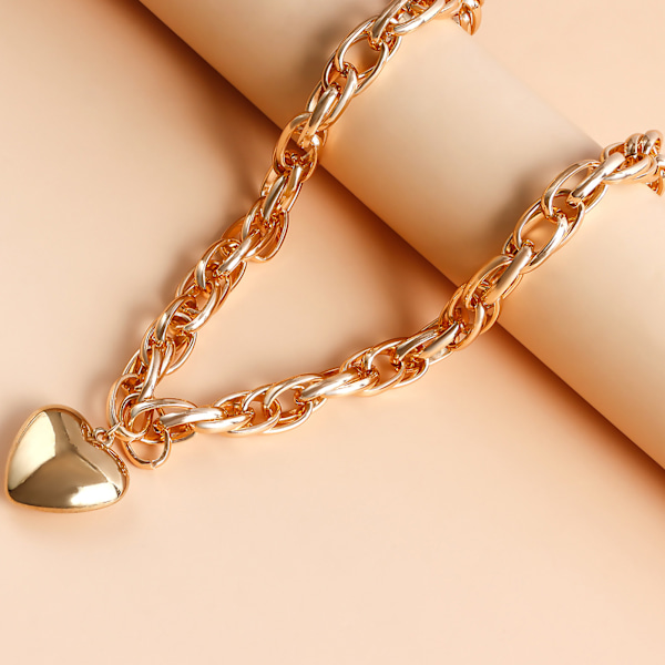 Lagerhalsband med tjockt hjärta O-format Modernt Personligt Tjockt Halsband för Kvinnor ZW1896 Guld One Size