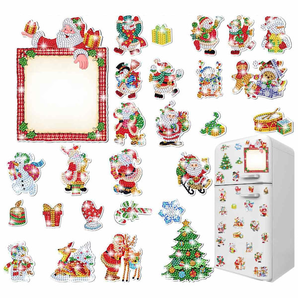 Jul Diamantmålning Magneter Jul Kylskåpsmagnet Diamantkonst Kit Julgran Snögubbe Diamantkit för Vuxna Barn Hantverkspresent Style 2