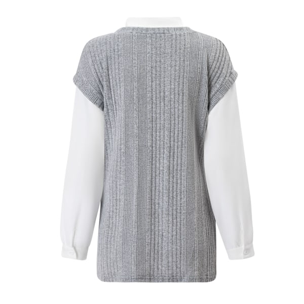 2 i 1 Dam Färgblock Topp Nedhasad Axel Långärmad Manschettknapp Skjorta Pullover Streetwear Mode Topp Grå M