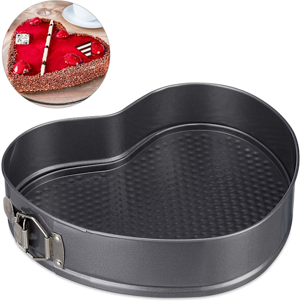 Justerbar hjärtformad springform kakform, Non-Stick, Springform kakform, 11,8 x 11,7 x 4,5 cm, Stål, Grå, Kolhjärtformad knappkakform
