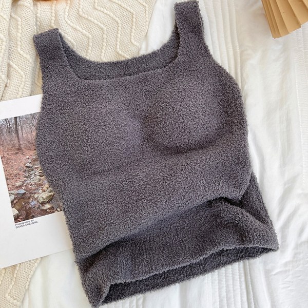 Fluffy Pyjamas Set Crop Tank Top Loungewear-Grå L