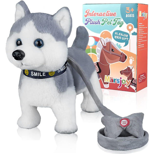 Husky Gå Och Skälla Valp Hund Leksak Med Kontrollkoppel, Realistisk Viftande Svans Robot Interaktiv Musikalisk Dansande Animerade Plysch Stoppade